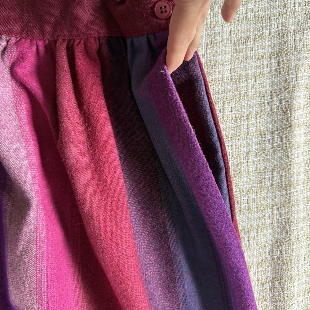 Vintage Striped Long A-Line Skirt Magenta M/L Folk Artisan Cottagecore Prairie - Picture 2 of 7